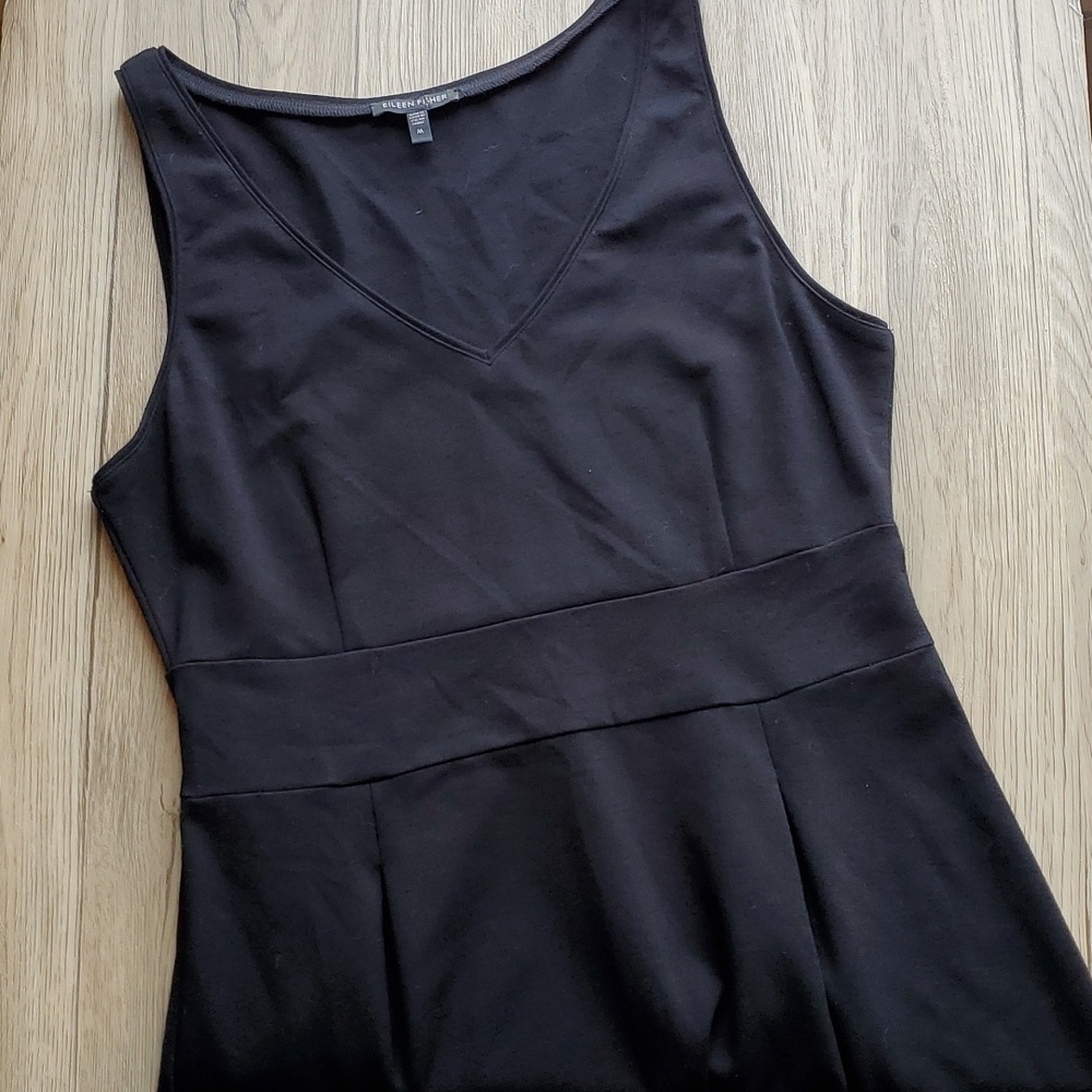 Eileen Fisher Black Classic LBD V-Neck Ponte Fit and Flare Dress M